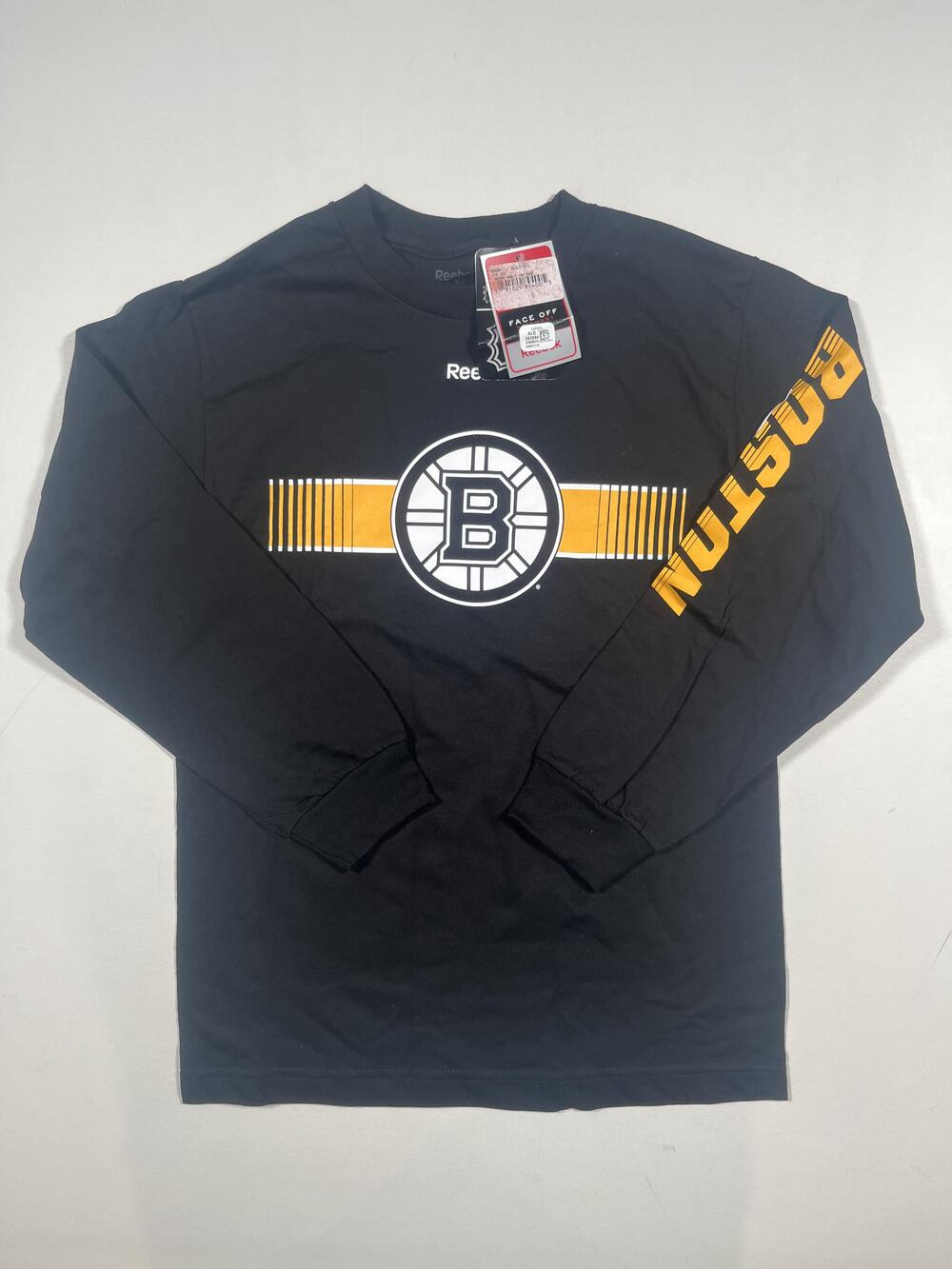 New Boston Bruins Shirt Mens Small Black NHL Hockey Reebok Long Sleeve Tee